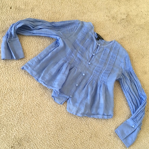 BANANA REPUBLIC/COBALT BLUE- “RAMIE LINEN”PIN TUCK BLOUSE/NEW - Picture 1 of 8